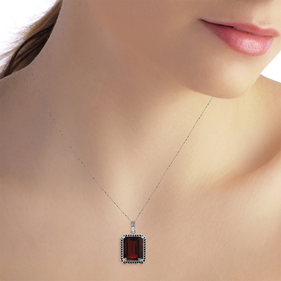 NECKLACE WITH NATURAL BLACK DIAMONDS & GARNET - Picture 3 of 7